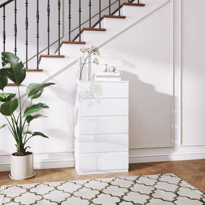 5-Drawer Chest Modern Bedroom Chest of Drawers with Anti-Tip Design Dresser for Living Room Hallway 55x33x100 cm Glossy White