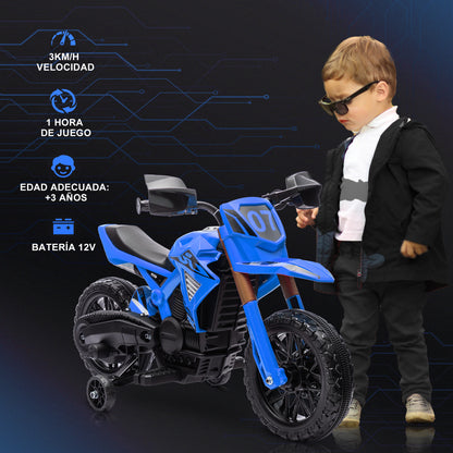 Electric Motorcycle for Kids 3+ Years 12V Battery Powered Motorcycle for Kids with Training Wheels Twist Throttle and Horn Kids Motorcycle Load 30 kg Blue