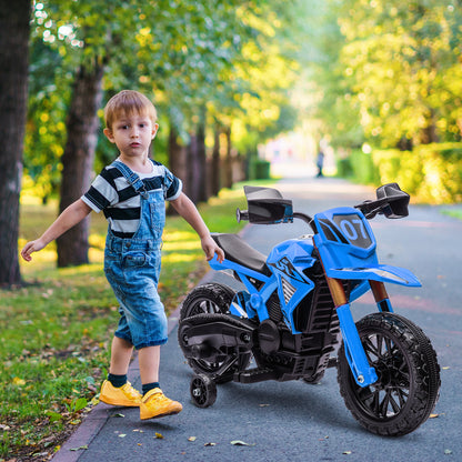 Electric Motorcycle for Kids 3+ Years 12V Battery Powered Motorcycle for Kids with Training Wheels Twist Throttle and Horn Kids Motorcycle Load 30 kg Blue