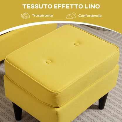 Relax Armchair with Footrest, Cushion, and High Back, Bedroom Armchair in Quilted Fabric with Wooden Legs and Armrests for Living Room and Lounge, 75x83x104 cm, Yellow