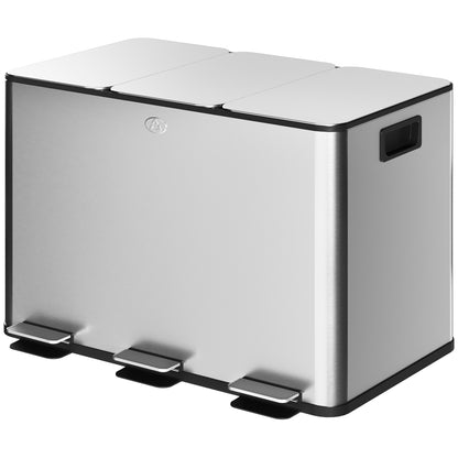 Kitchen Trash Can with 3 Compartments 3x10L Stainless Steel Kitchen Bin with Soft-Close Lids and Removable Bins for Recycling Waste Food Scraps Silver