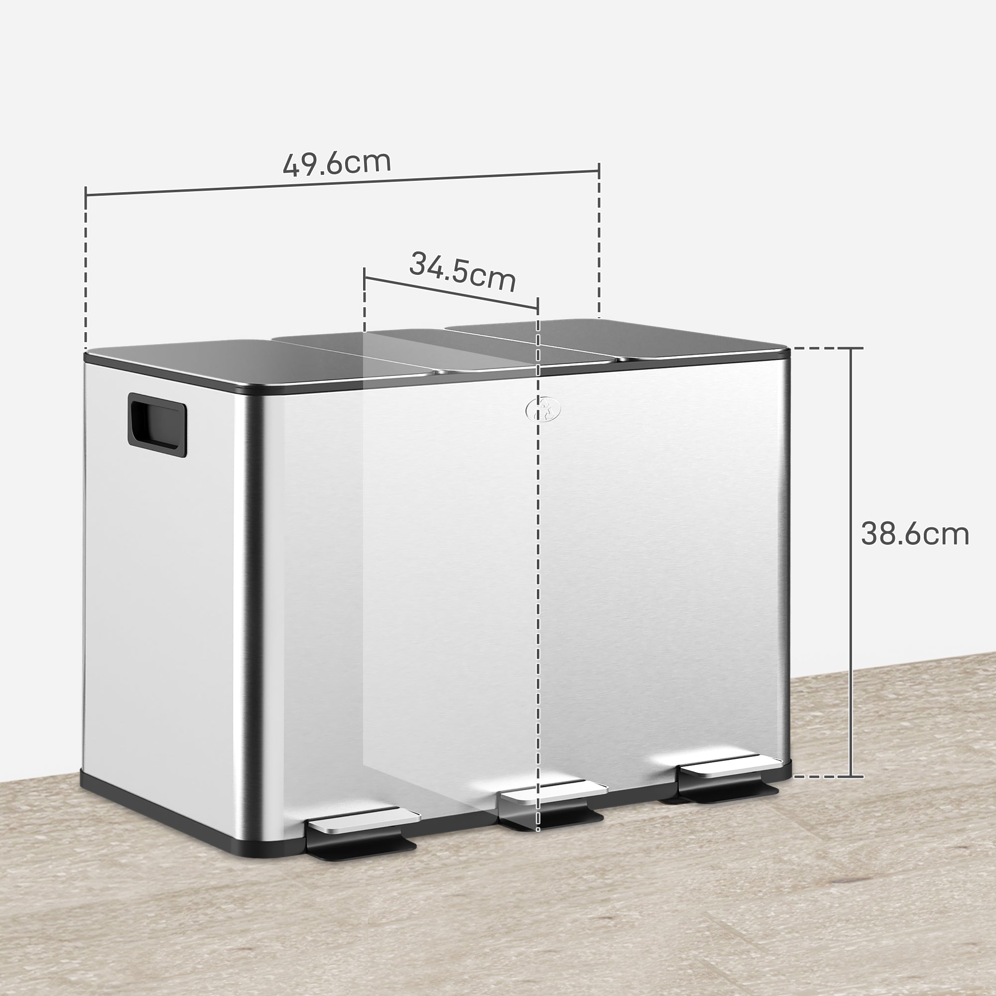 Kitchen Trash Can with 3 Compartments 3x10L Stainless Steel Kitchen Bin with Soft-Close Lids and Removable Bins for Recycling Waste Food Scraps Silver
