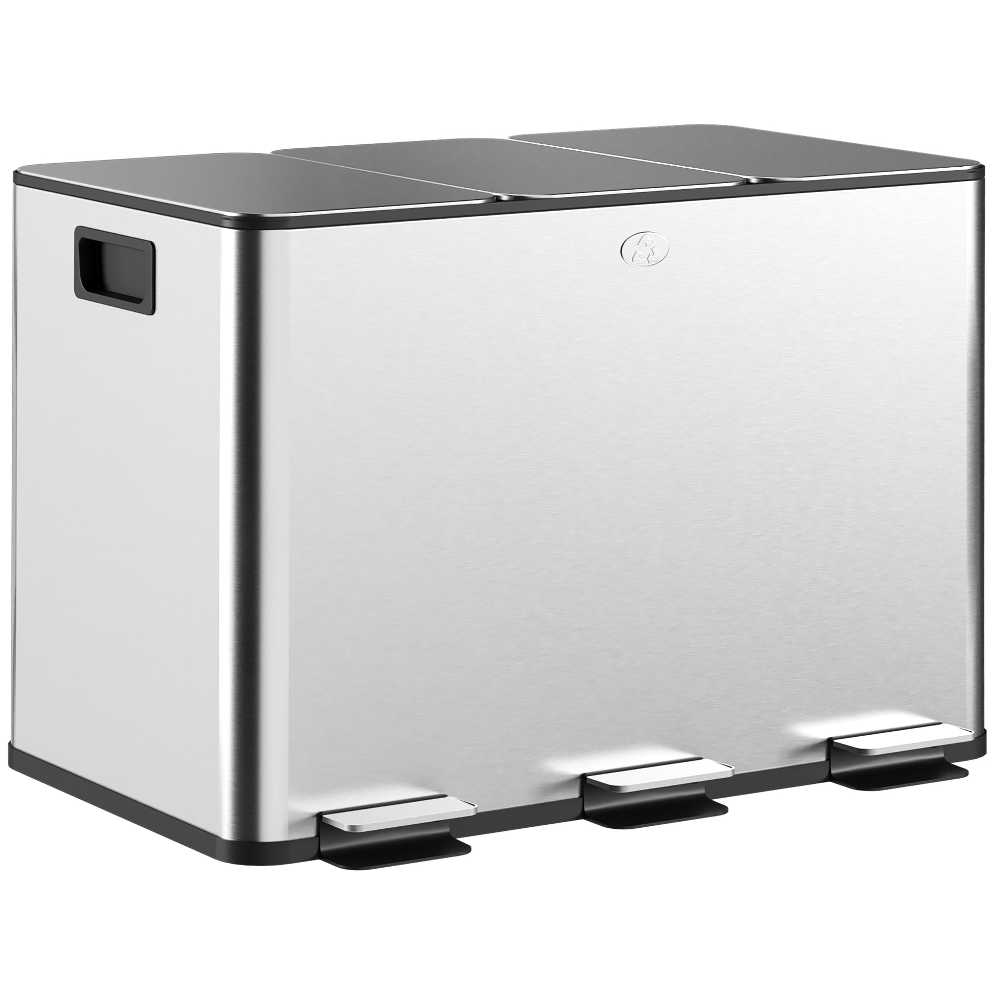 Kitchen Trash Can with 3 Compartments 3x10L Stainless Steel Kitchen Bin with Soft-Close Lids and Removable Bins for Recycling Waste Food Scraps Silver