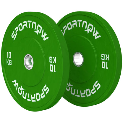 SPORTNOW Set of 2 10kg Rubber Weight Plates for Gym and Home with 5cm Hole for Dumbbells and Barbell, Green