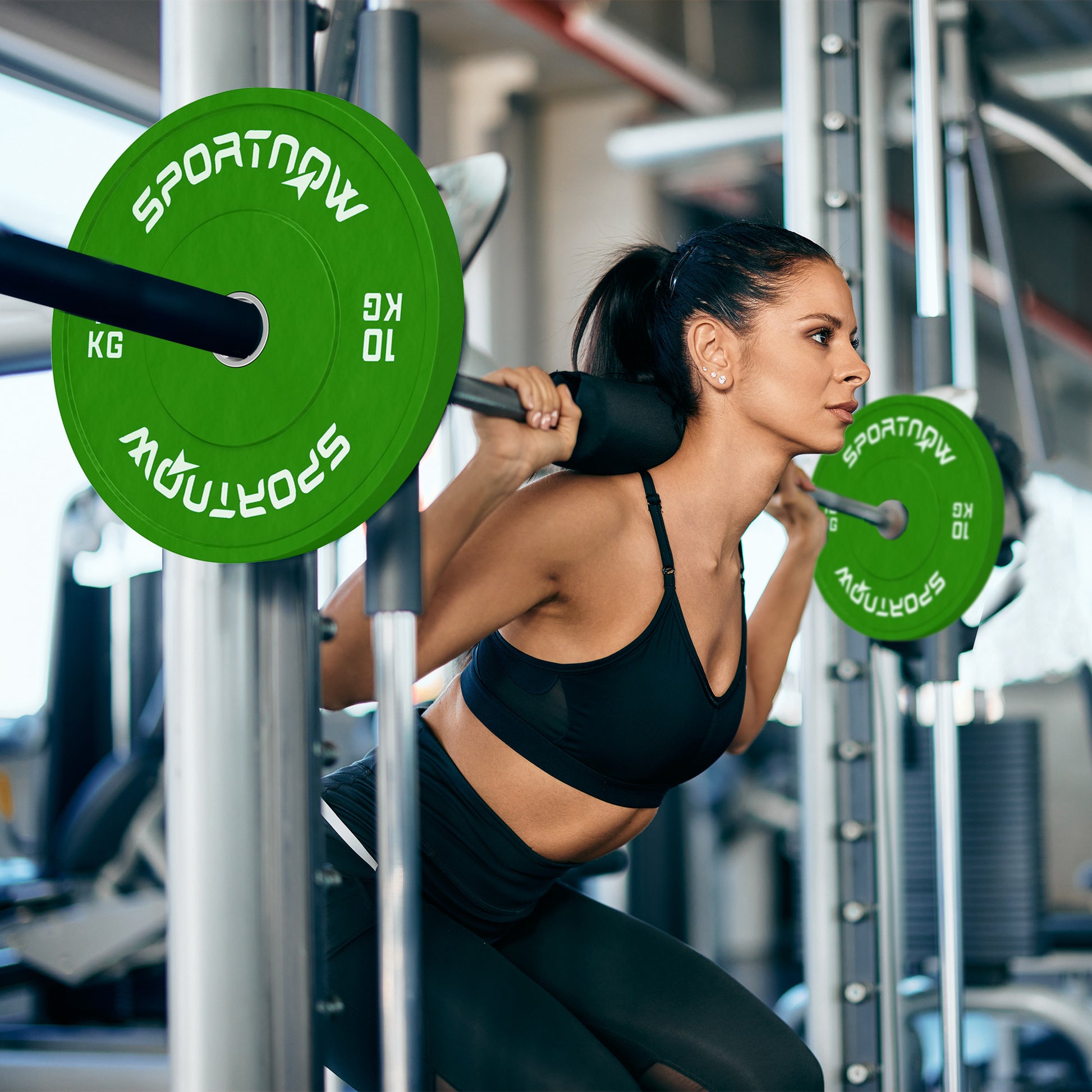 SPORTNOW Set of 2 10kg Rubber Weight Plates for Gym and Home with 5cm Hole for Dumbbells and Barbell, Green
