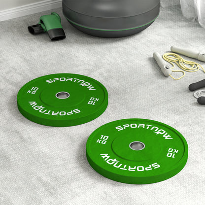 SPORTNOW Set of 2 10kg Rubber Weight Plates for Gym and Home with 5cm Hole for Dumbbells and Barbell, Green