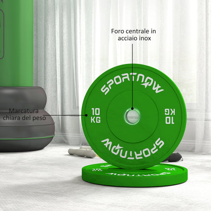 SPORTNOW Set of 2 10kg Rubber Weight Plates for Gym and Home with 5cm Hole for Dumbbells and Barbell, Green