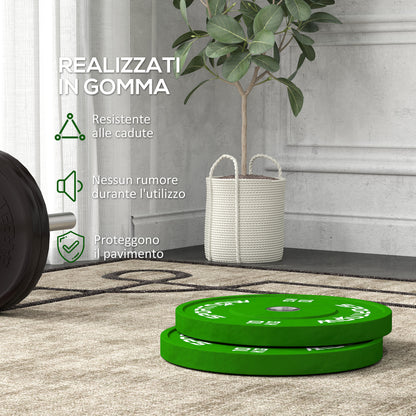 SPORTNOW Set of 2 10kg Rubber Weight Plates for Gym and Home with 5cm Hole for Dumbbells and Barbell, Green