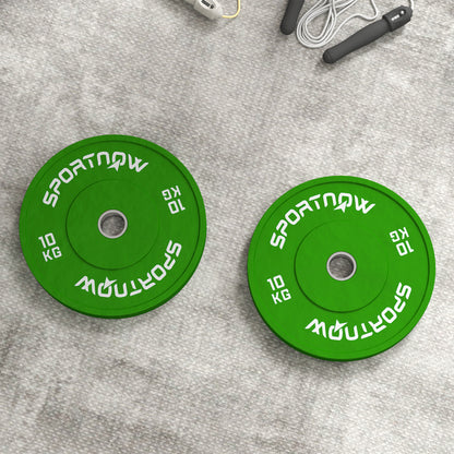 SPORTNOW Set of 2 10kg Rubber Weight Plates for Gym and Home with 5cm Hole for Dumbbells and Barbell, Green