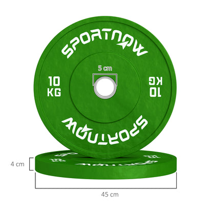 SPORTNOW Set of 2 10kg Rubber Weight Plates for Gym and Home with 5cm Hole for Dumbbells and Barbell, Green