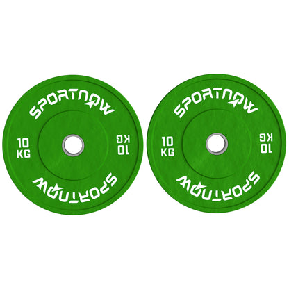 SPORTNOW Set of 2 10kg Rubber Weight Plates for Gym and Home with 5cm Hole for Dumbbells and Barbell, Green