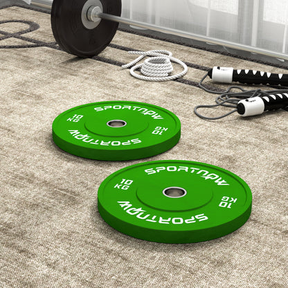 SPORTNOW Set of 2 10kg Rubber Weight Plates for Gym and Home with 5cm Hole for Dumbbells and Barbell, Green