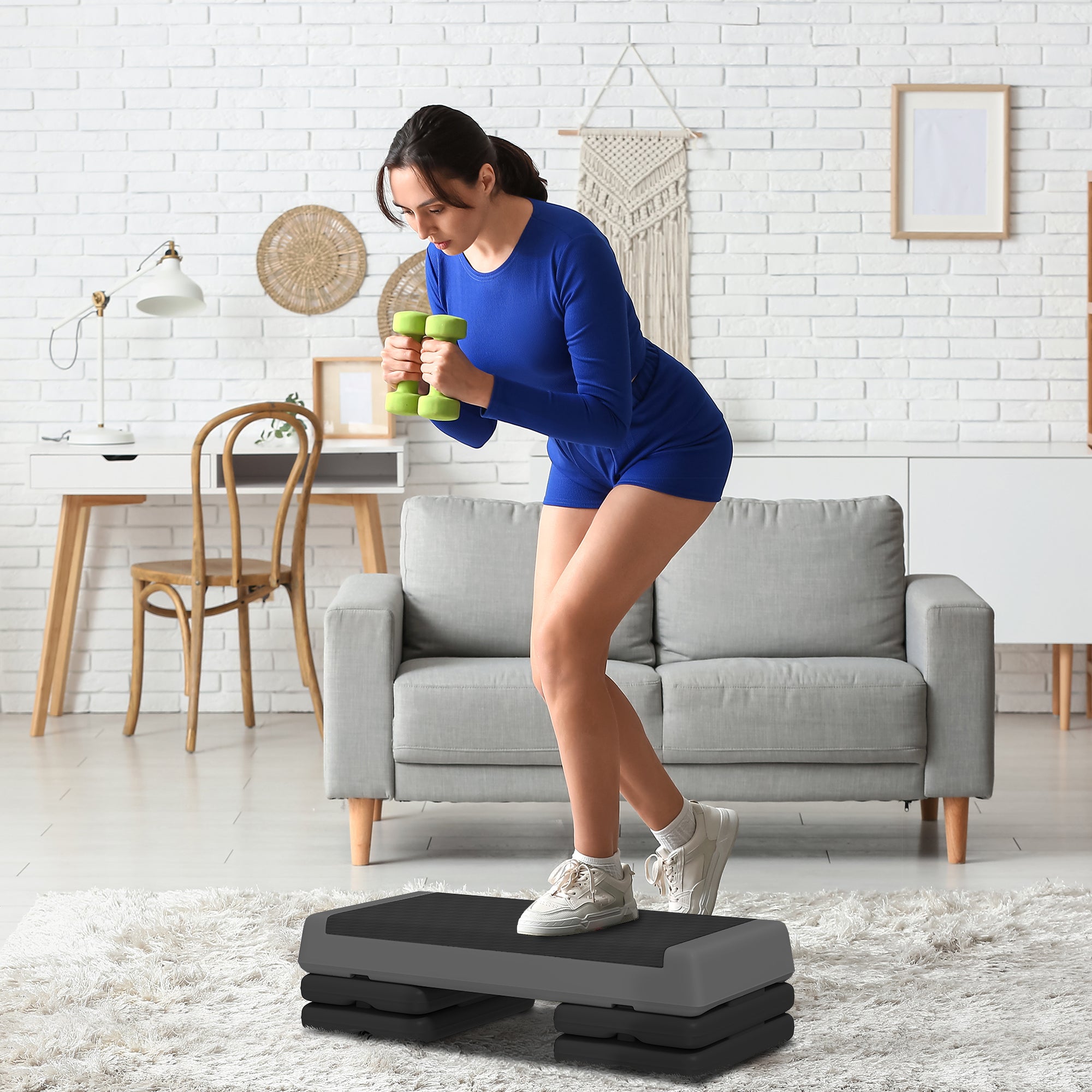 SPORTNOW Aerobic Stepper, 10.5/15.5/20.5cm Adjustable Step Board, Non-Slip, for Home, Fitness Studio, Office, Plastic, Gray