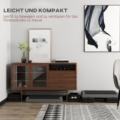 SPORTNOW Aerobic Stepper, 10.5/15.5/20.5cm Adjustable Step Board, Non-Slip, for Home, Fitness Studio, Office, Plastic, Gray