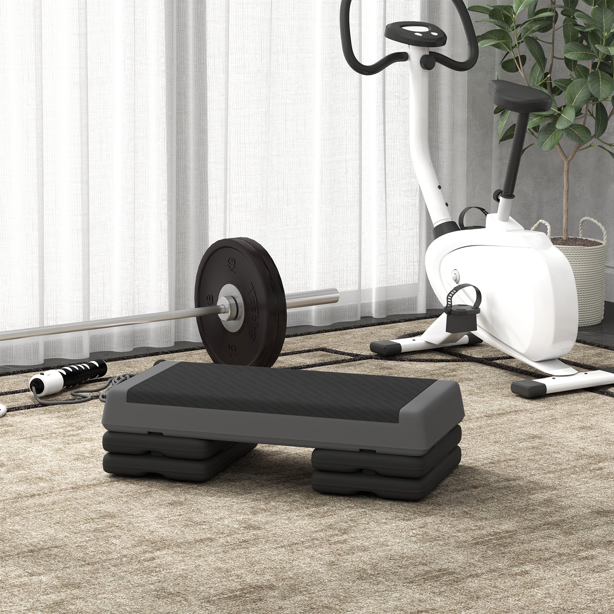 SPORTNOW Aerobic Stepper, 10.5/15.5/20.5cm Adjustable Step Board, Non-Slip, for Home, Fitness Studio, Office, Plastic, Gray