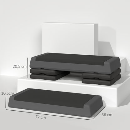 SPORTNOW Aerobic Stepper, 10.5/15.5/20.5cm Adjustable Step Board, Non-Slip, for Home, Fitness Studio, Office, Plastic, Gray