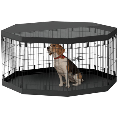 Puppy Playpen, Puppy Pen with Doors, Windows, Play Yard with Breathable Net, for small & medium dogs under 20 kg, Indoor & Outdoor, 159 x 159 x 76 cm, Black