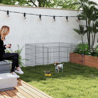Puppy Playpen, Puppy Pen with Doors, Windows, Play Yard with Breathable Net, for small & medium dogs under 20 kg, Indoor & Outdoor, 159 x 159 x 76 cm, Black