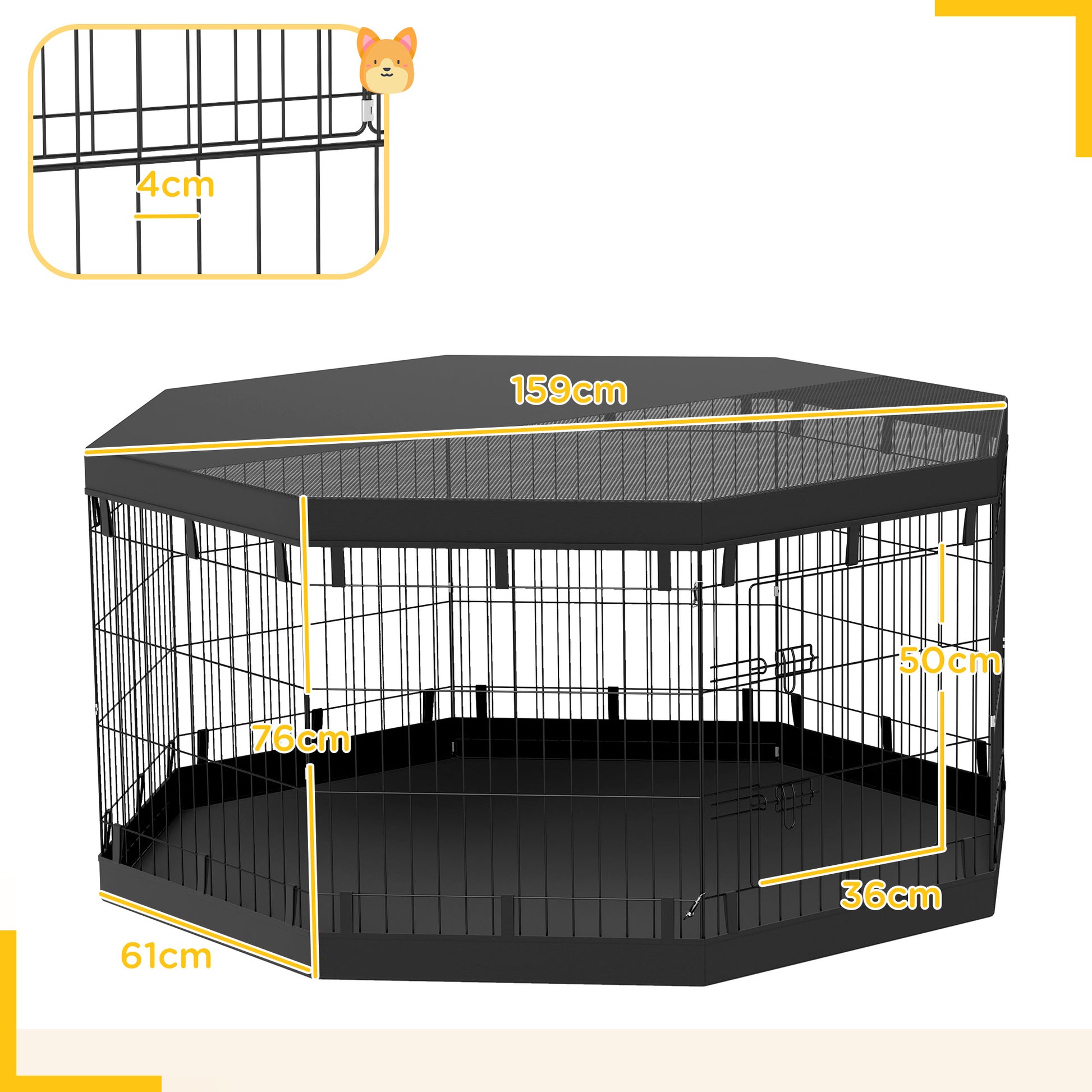 Puppy Playpen, Puppy Pen with Doors, Windows, Play Yard with Breathable Net, for small & medium dogs under 20 kg, Indoor & Outdoor, 159 x 159 x 76 cm, Black