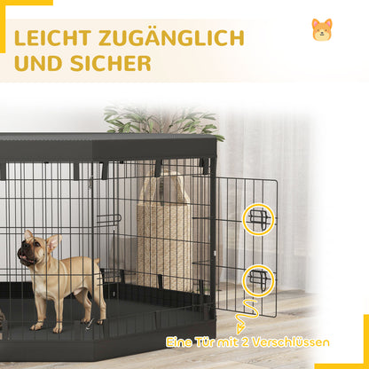 Puppy Playpen, Puppy Pen with Doors, Windows, Play Yard with Breathable Net, for small & medium dogs under 20 kg, Indoor & Outdoor, 159 x 159 x 76 cm, Black