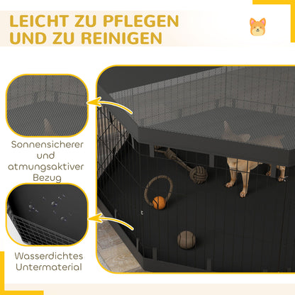 Puppy Playpen, Puppy Pen with Doors, Windows, Play Yard with Breathable Net, for small & medium dogs under 20 kg, Indoor & Outdoor, 159 x 159 x 76 cm, Black