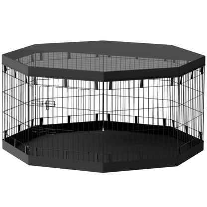 Puppy Playpen, Puppy Pen with Doors, Windows, Play Yard with Breathable Net, for small & medium dogs under 20 kg, Indoor & Outdoor, 159 x 159 x 76 cm, Black
