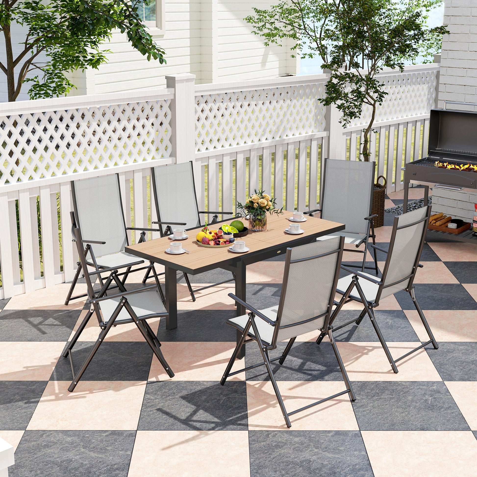 Extendable Aluminum Garden Table 80/160x80 cm Weatherproof Balcony Table Non-slip Buffet Table Camping Table for 6 People Terrace Table Outdoor Dining Table for Garden, Terrace Balcony Natural Wood