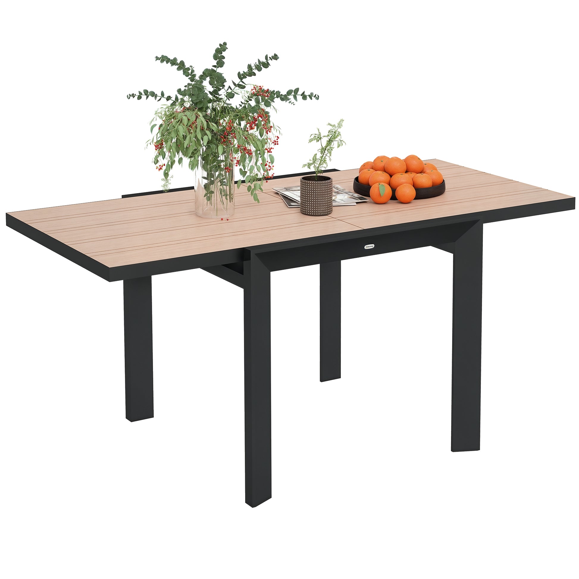 Extendable Aluminum Garden Table 80/160x80 cm Weatherproof Balcony Table Non-slip Buffet Table Camping Table for 6 People Terrace Table Outdoor Dining Table for Garden, Terrace Balcony Natural Wood