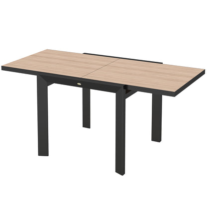 Extendable Aluminum Garden Table 80/160x80 cm Weatherproof Balcony Table Non-slip Buffet Table Camping Table for 6 People Terrace Table Outdoor Dining Table for Garden, Terrace Balcony Natural Wood