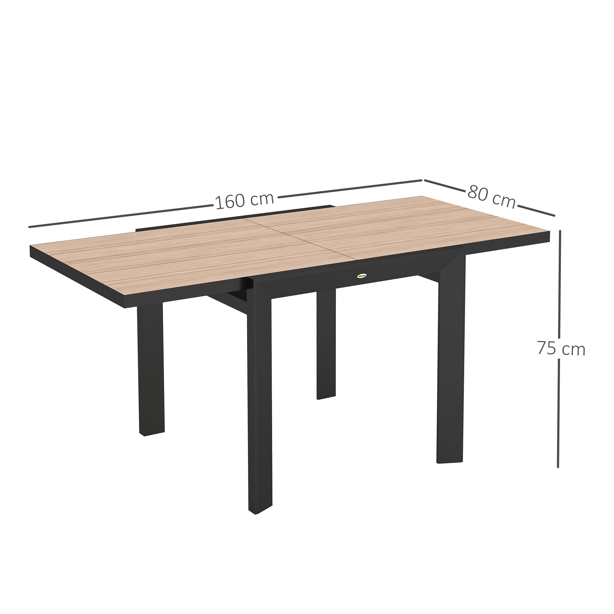 Extendable Aluminum Garden Table 80/160x80 cm Weatherproof Balcony Table Non-slip Buffet Table Camping Table for 6 People Terrace Table Outdoor Dining Table for Garden, Terrace Balcony Natural Wood
