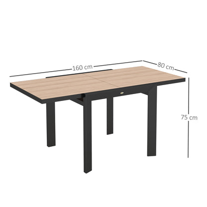 Extendable Aluminum Garden Table 80/160x80 cm Weatherproof Balcony Table Non-slip Buffet Table Camping Table for 6 People Terrace Table Outdoor Dining Table for Garden, Terrace Balcony Natural Wood