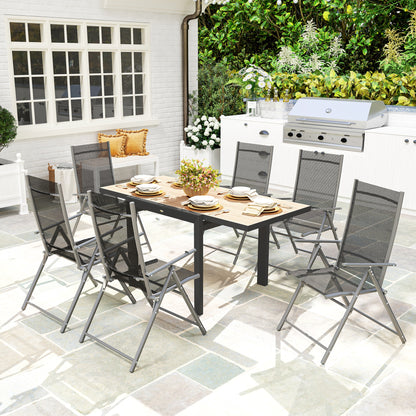Extendable Aluminum Garden Table 80/160x80 cm Weatherproof Balcony Table Non-slip Buffet Table Camping Table for 6 People Terrace Table Outdoor Dining Table for Garden, Terrace Balcony Natural Wood