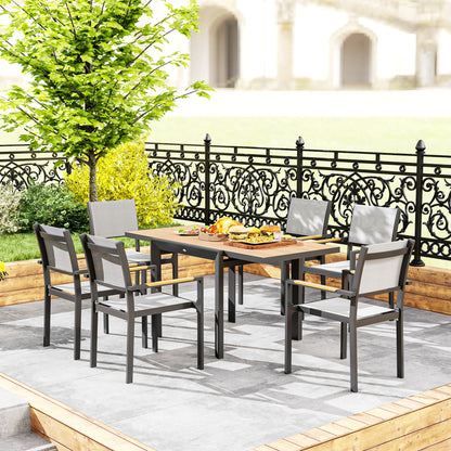 Extendable Aluminum Garden Table 80/160x80 cm Weatherproof Balcony Table Non-slip Buffet Table Camping Table for 6 People Terrace Table Outdoor Dining Table for Garden, Terrace Balcony Natural Wood
