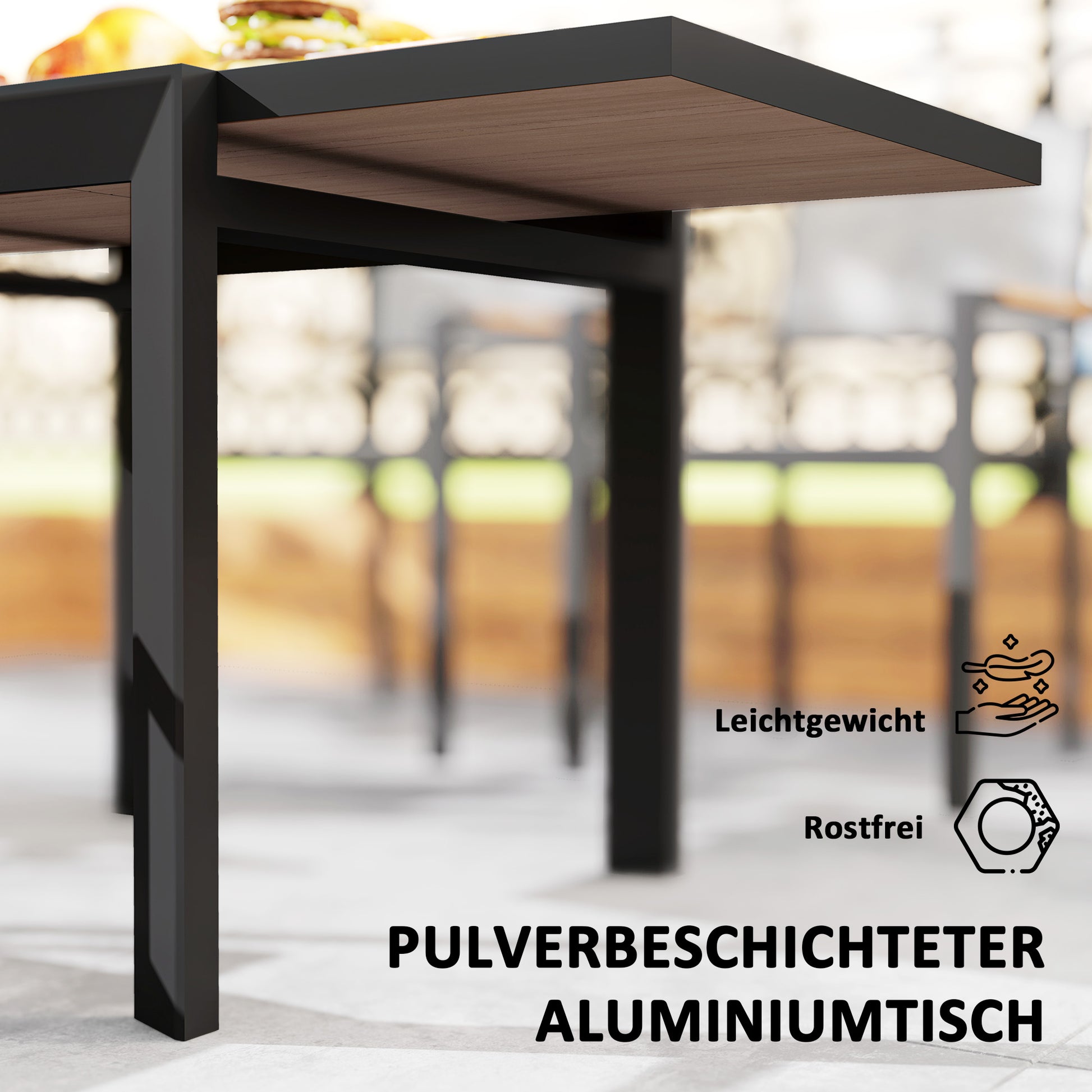 Extendable Aluminum Garden Table 80/160x80 cm Weatherproof Balcony Table Non-slip Buffet Table Camping Table for 6 People Terrace Table Outdoor Dining Table for Garden, Terrace Balcony Natural Wood