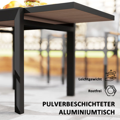 Extendable Aluminum Garden Table 80/160x80 cm Weatherproof Balcony Table Non-slip Buffet Table Camping Table for 6 People Terrace Table Outdoor Dining Table for Garden, Terrace Balcony Natural Wood