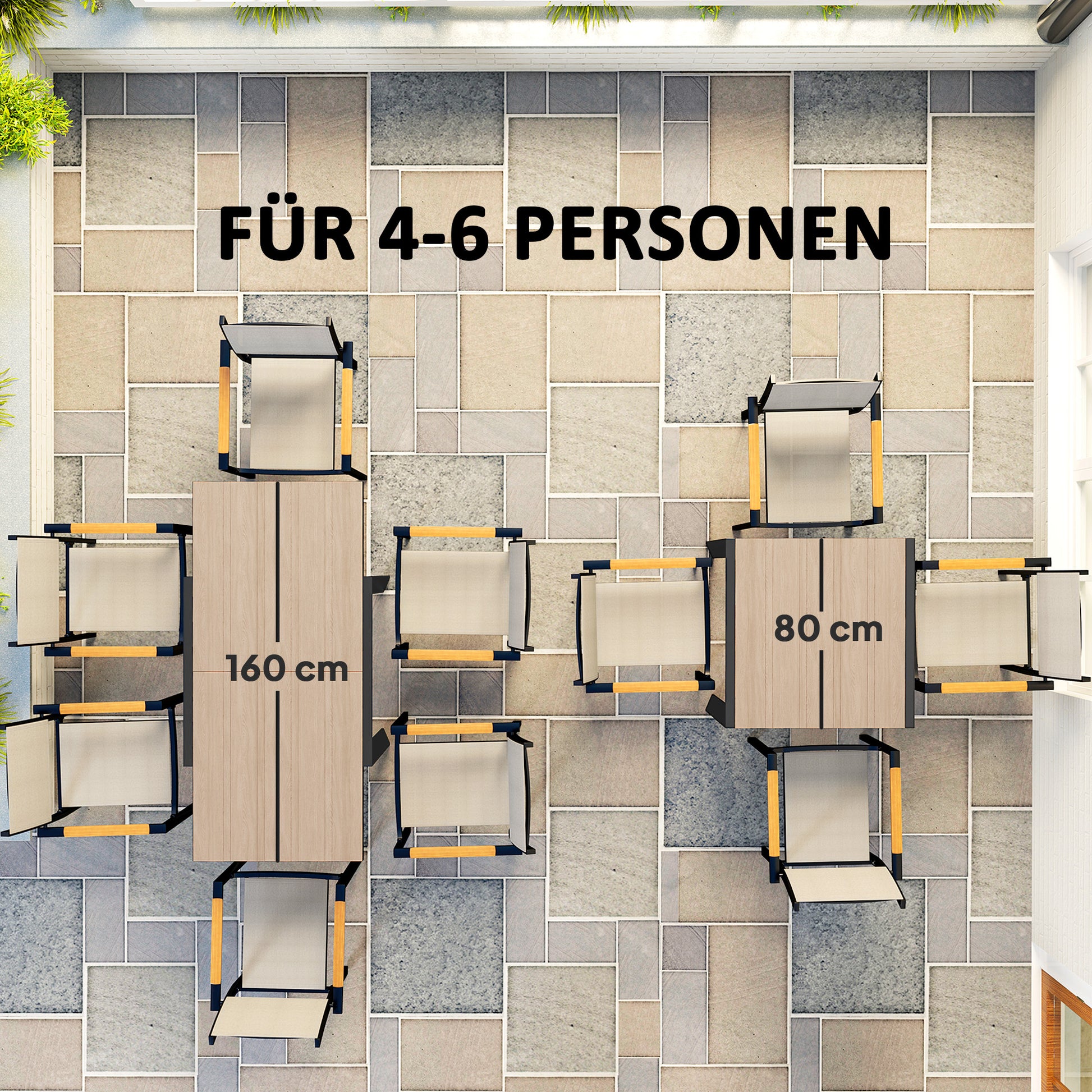 Extendable Aluminum Garden Table 80/160x80 cm Weatherproof Balcony Table Non-slip Buffet Table Camping Table for 6 People Terrace Table Outdoor Dining Table for Garden, Terrace Balcony Natural Wood