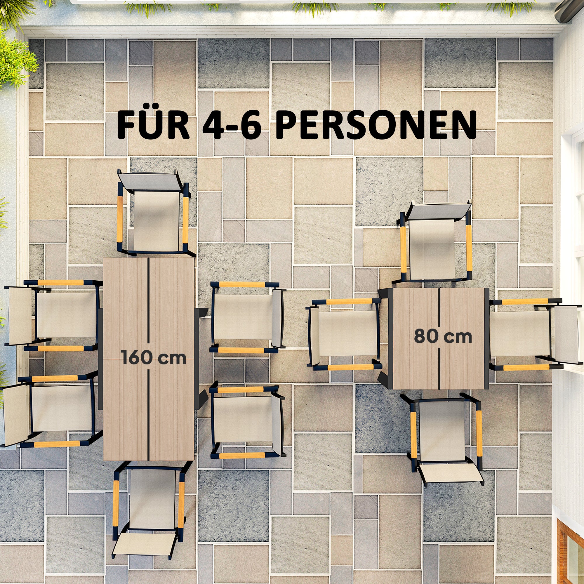 Extendable Aluminum Garden Table 80/160x80 cm Weatherproof Balcony Table Non-slip Buffet Table Camping Table for 6 People Terrace Table Outdoor Dining Table for Garden, Terrace Balcony Natural Wood