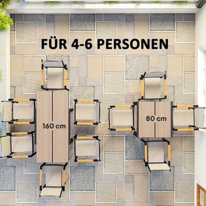 Extendable Aluminum Garden Table 80/160x80 cm Weatherproof Balcony Table Non-slip Buffet Table Camping Table for 6 People Terrace Table Outdoor Dining Table for Garden, Terrace Balcony Natural Wood
