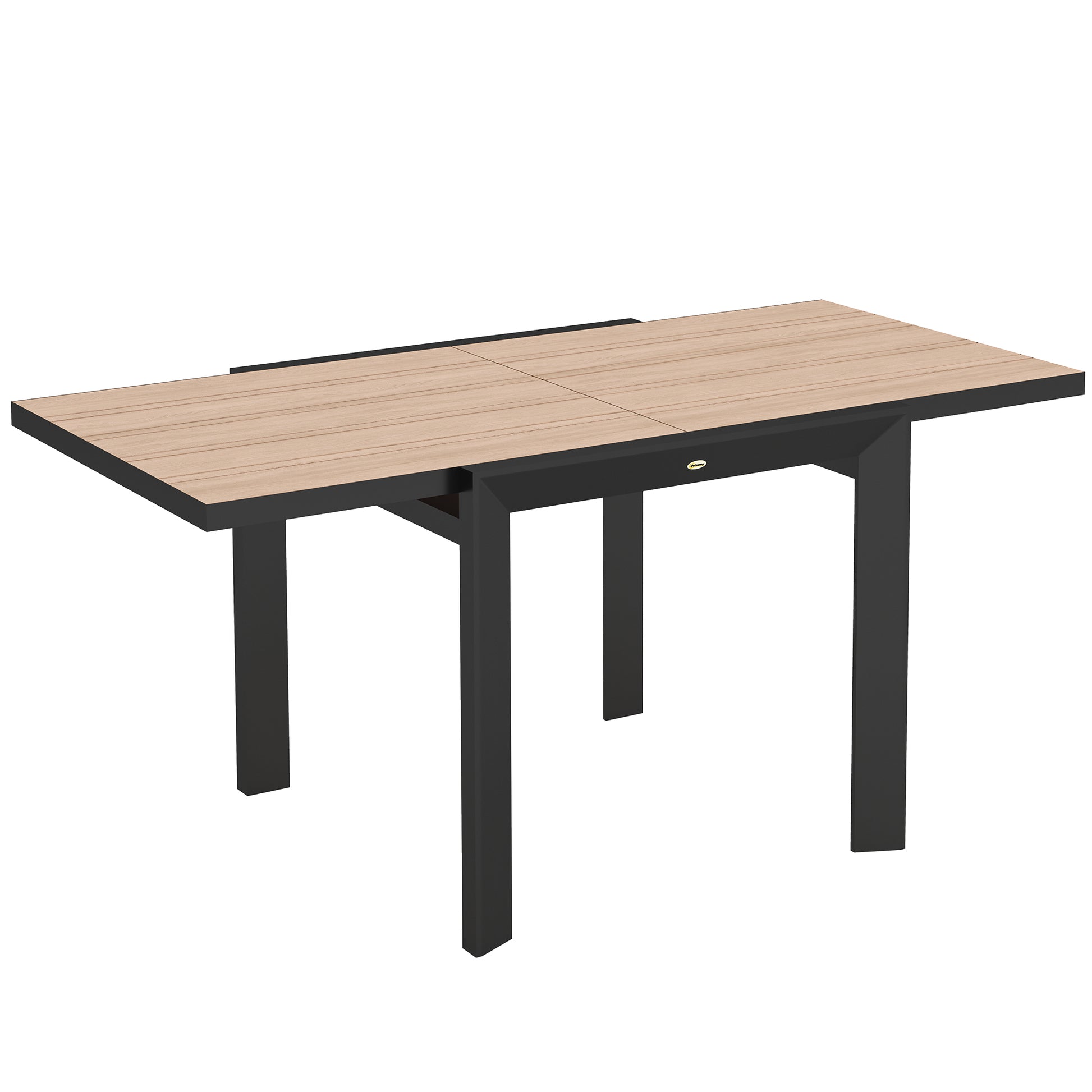 Extendable Aluminum Garden Table 80/160x80 cm Weatherproof Balcony Table Non-slip Buffet Table Camping Table for 6 People Terrace Table Outdoor Dining Table for Garden, Terrace Balcony Natural Wood