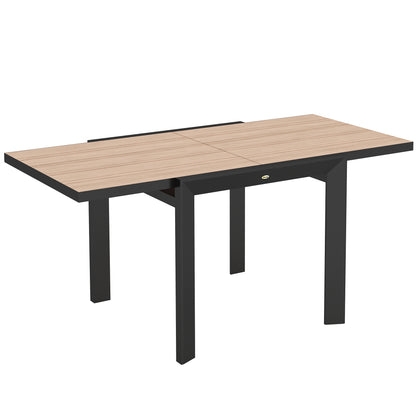 Extendable Aluminum Garden Table 80/160x80 cm Weatherproof Balcony Table Non-slip Buffet Table Camping Table for 6 People Terrace Table Outdoor Dining Table for Garden, Terrace Balcony Natural Wood