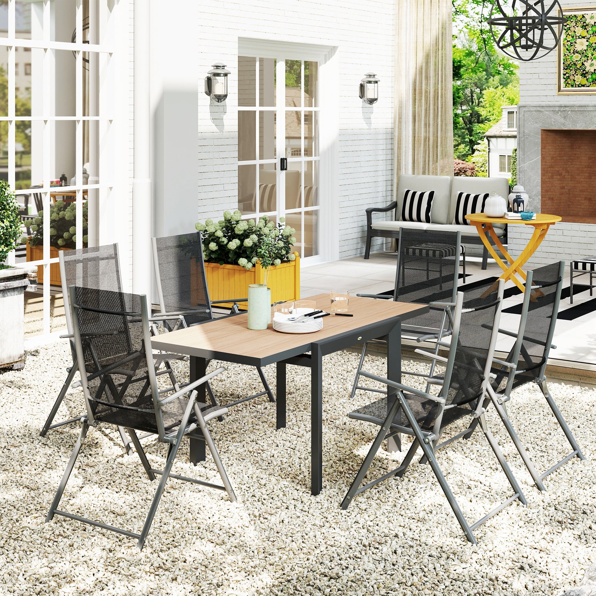 Extendable Aluminum Garden Table 80/160x80 cm Weatherproof Balcony Table Non-slip Buffet Table Camping Table for 6 People Terrace Table Outdoor Dining Table for Garden, Terrace Balcony Natural Wood