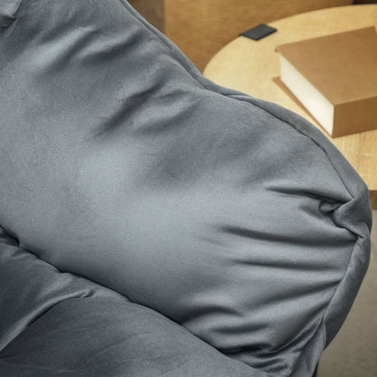 Living Room Armchair Lounge Chair Upholstered Relax Chair with Side Pocket, Steel Legs Padded Armchair with Velvet Look, Single Chair for Bedroom, Grey