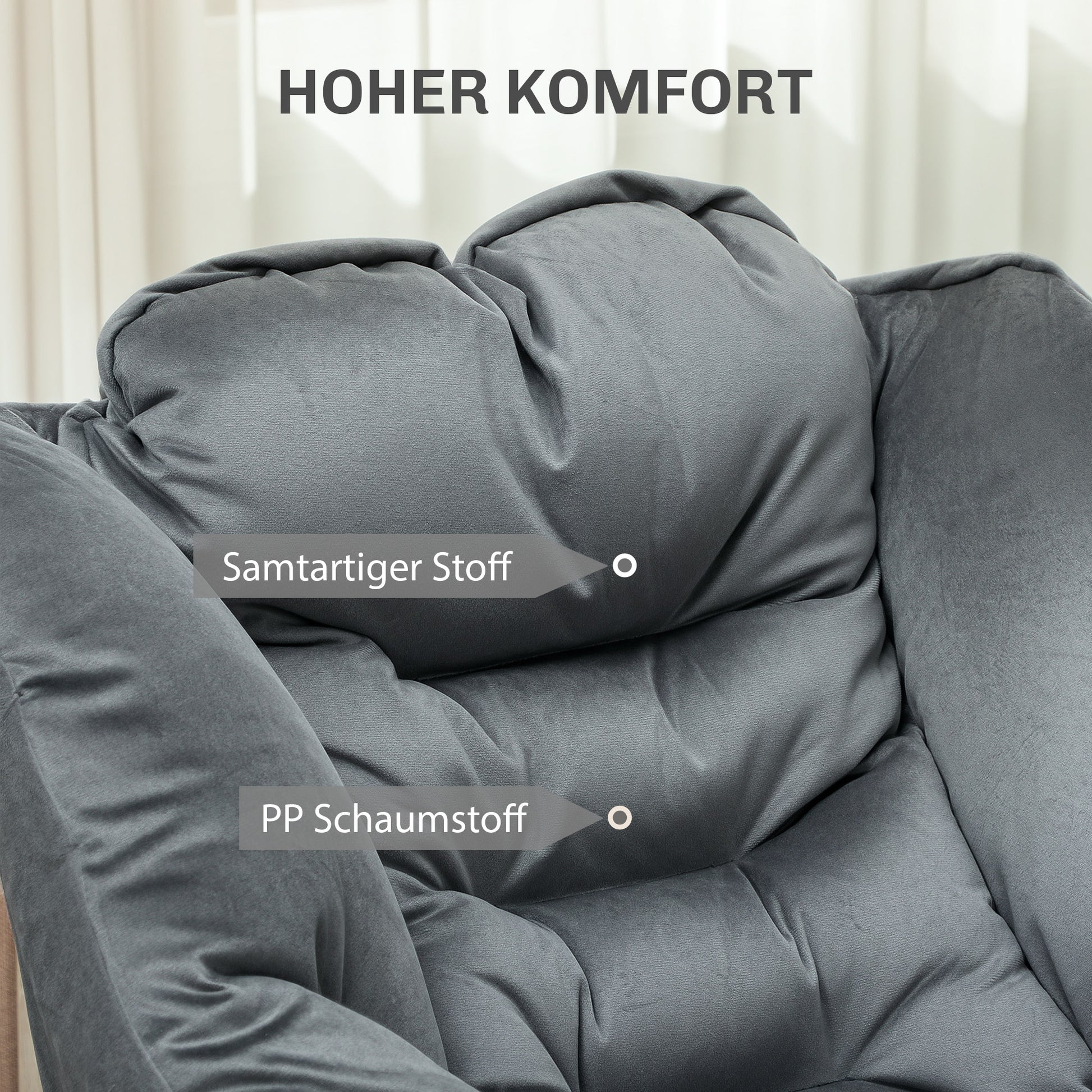 Living Room Armchair Lounge Chair Upholstered Relax Chair with Side Pocket, Steel Legs Padded Armchair with Velvet Look, Single Chair for Bedroom, Grey