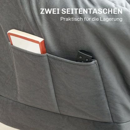 Living Room Armchair Lounge Chair Upholstered Relax Chair with Side Pocket, Steel Legs Padded Armchair with Velvet Look, Single Chair for Bedroom, Grey