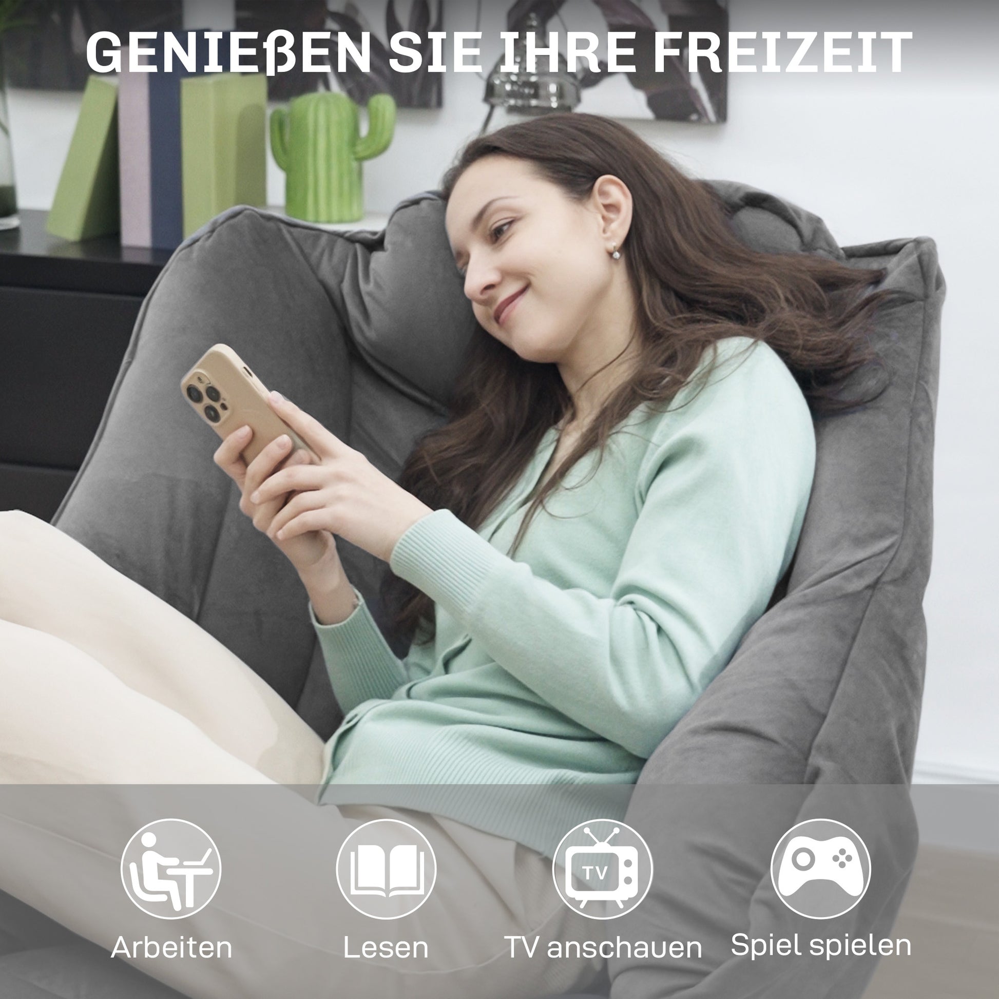 Living Room Armchair Lounge Chair Upholstered Relax Chair with Side Pocket, Steel Legs Padded Armchair with Velvet Look, Single Chair for Bedroom, Grey