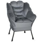 Living Room Armchair Lounge Chair Upholstered Relax Chair with Side Pocket, Steel Legs Padded Armchair with Velvet Look, Single Chair for Bedroom, Grey