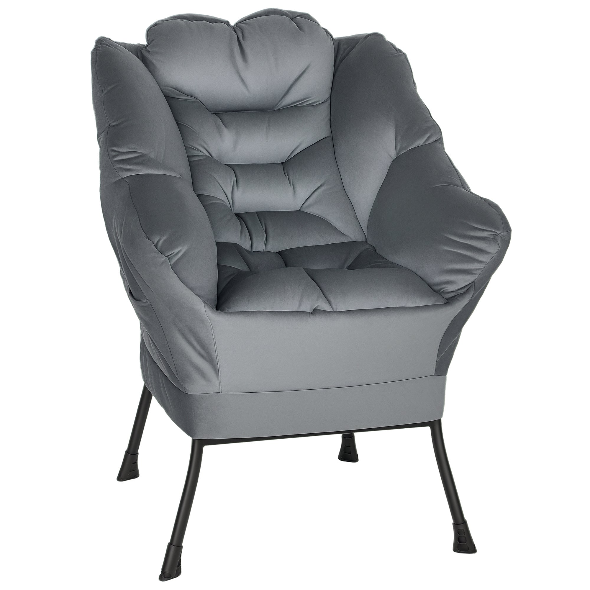 Living Room Armchair Lounge Chair Upholstered Relax Chair with Side Pocket, Steel Legs Padded Armchair with Velvet Look, Single Chair for Bedroom, Grey