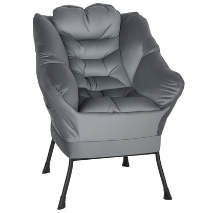 Living Room Armchair Lounge Chair Upholstered Relax Chair with Side Pocket, Steel Legs Padded Armchair with Velvet Look, Single Chair for Bedroom, Grey