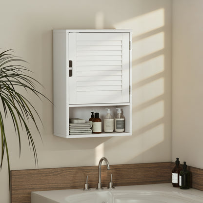 Wall-Mounted Bathroom Cabinet, Hanging Storage with Soft-Close Door, Adjustable Shelf & Open Compartment, 15.7 x 7.9 x 23.6 in, White