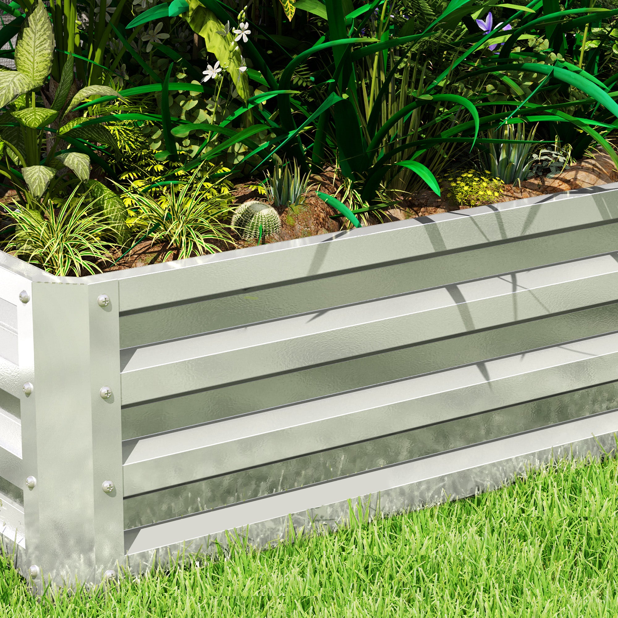 Raised Bed Steel, Plant Bed Cold Frame with Open Bottom Garden Box Planter Vegetable Bed 120x60x30.5 cm for Garden Balcony Terrace, Planter for Flowers, Plants, Fruit, Vegetables